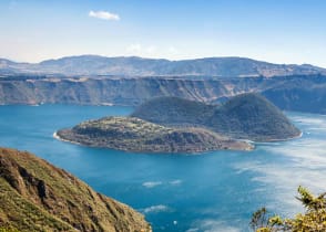 View of Cuicocha Crater Lake at Cotacachi-Cayapas Ecological Reserve.