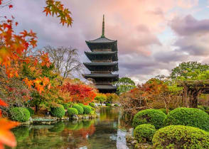 Toji temple and wood pagoda in autumn Kyoto, Japan