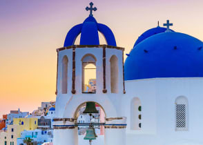 Greek Church in Oia Village in Santorini, Greece