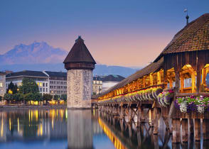 Lucerne, Switzerland during twilight blue hour
