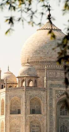 Taj Mahal’s intricate marble domes and architecture.