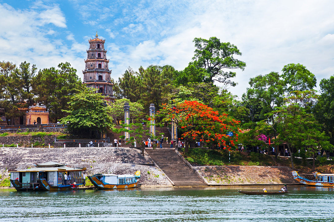 Thien Mu pagoda with Perfume River in Hue