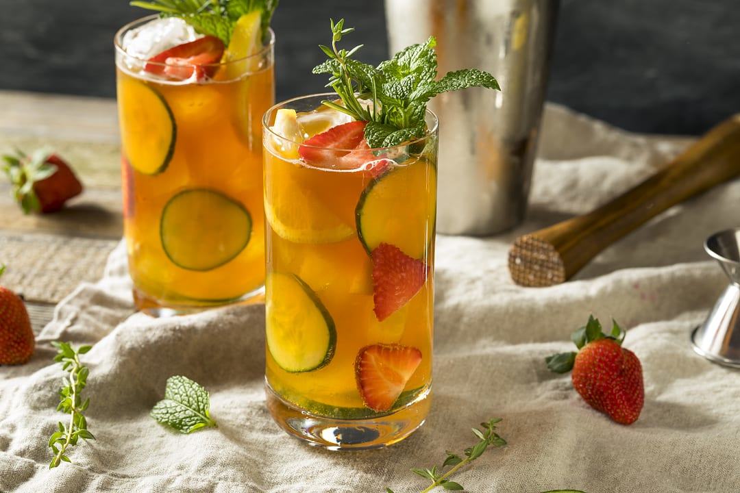 Pimm’s Cup cocktail served at a bar in England