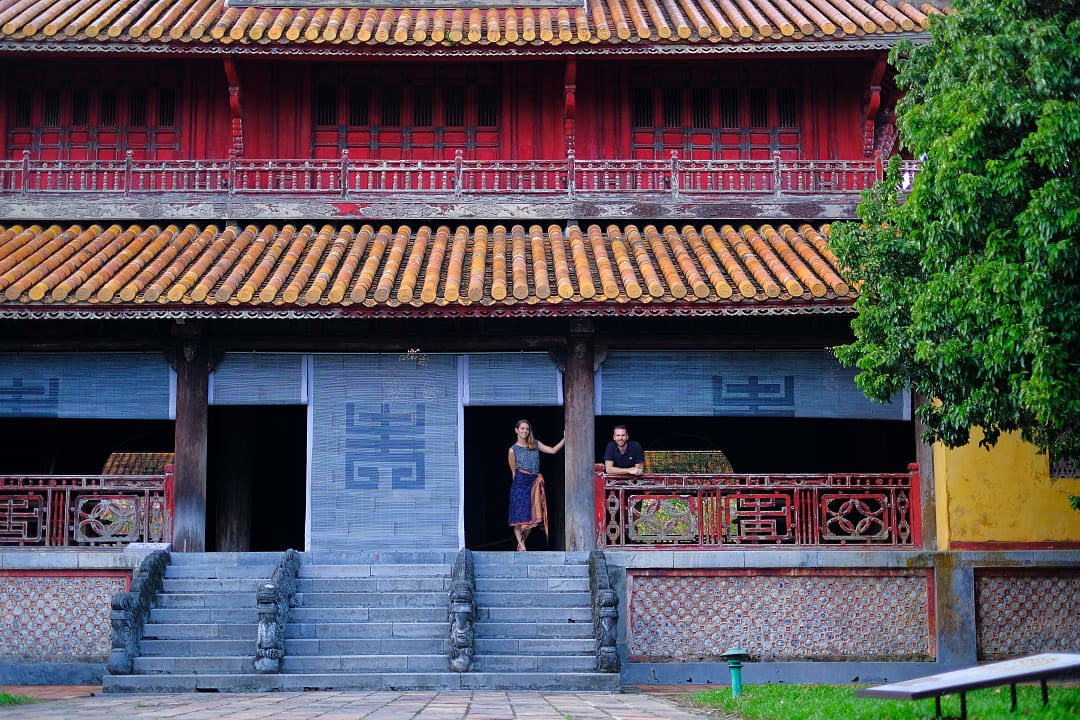 Couple inside a traditional house in Hue, Vietnam