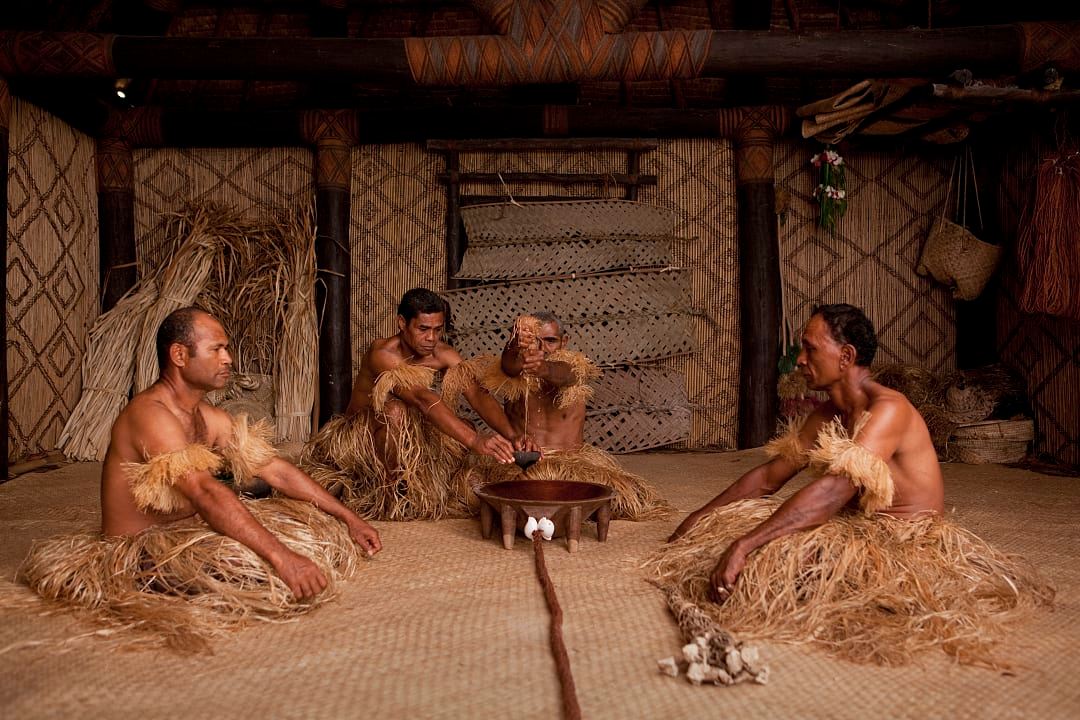 Local men in Fiji, wearing traditional kava outfits. Photo courtesy of Como Laucala Island.