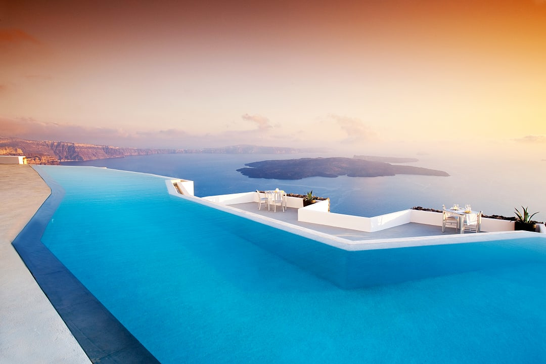 Santorini Island at sunset in Greece.