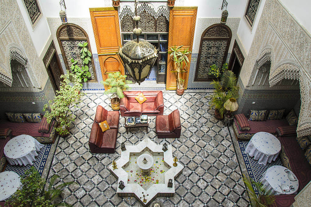Riad courtyard in Fez, Morocco