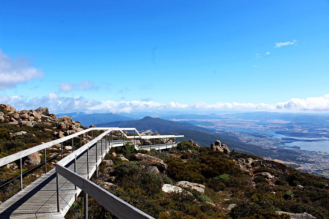 Mount Wellington scenic platform overlooking Hobart in Australia.