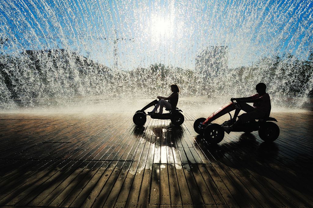 Family fun in the Park of Nations in Lisbon, Portugal