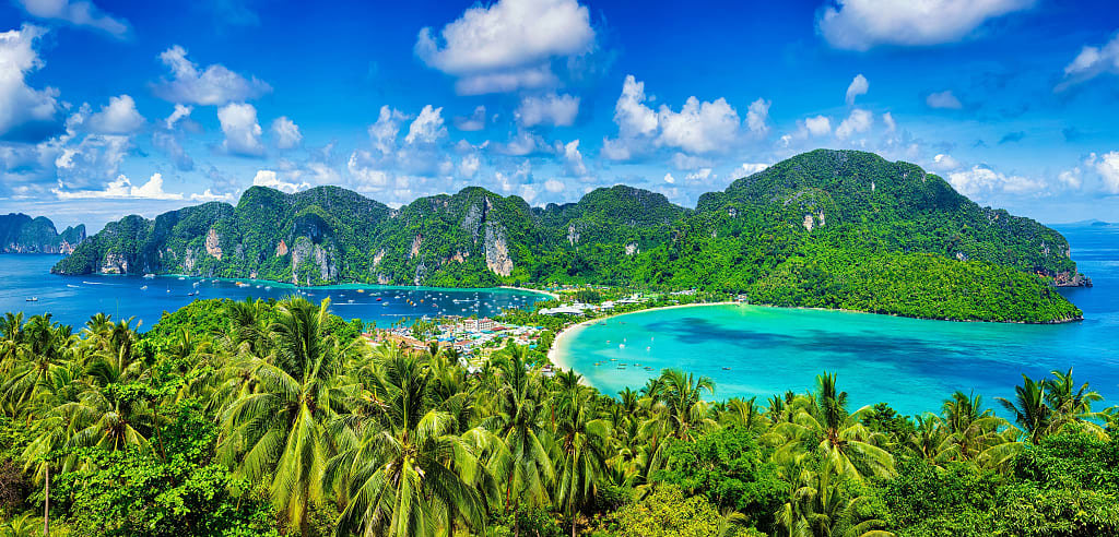 Vista with lush trees and view of Phi Phi Island