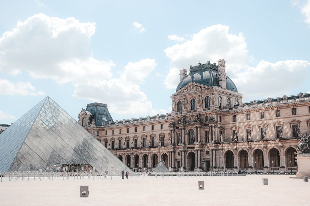 The Louvre Museum exterior in Paris, France