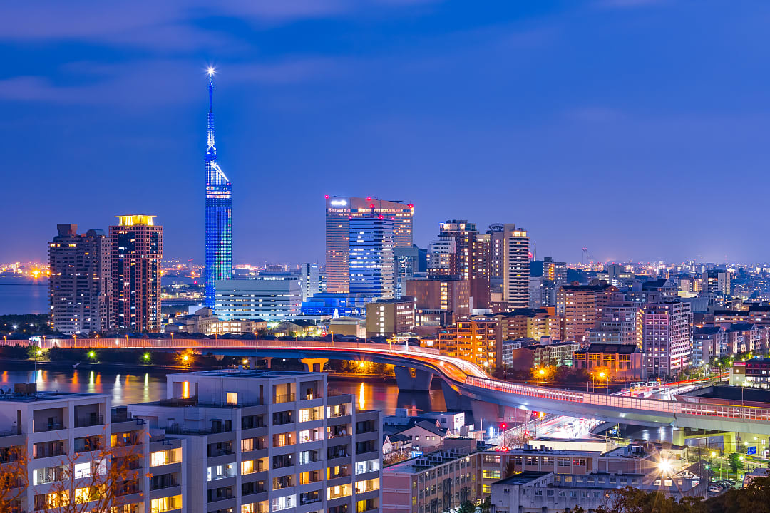 The cityscape of Hakata at twilight
