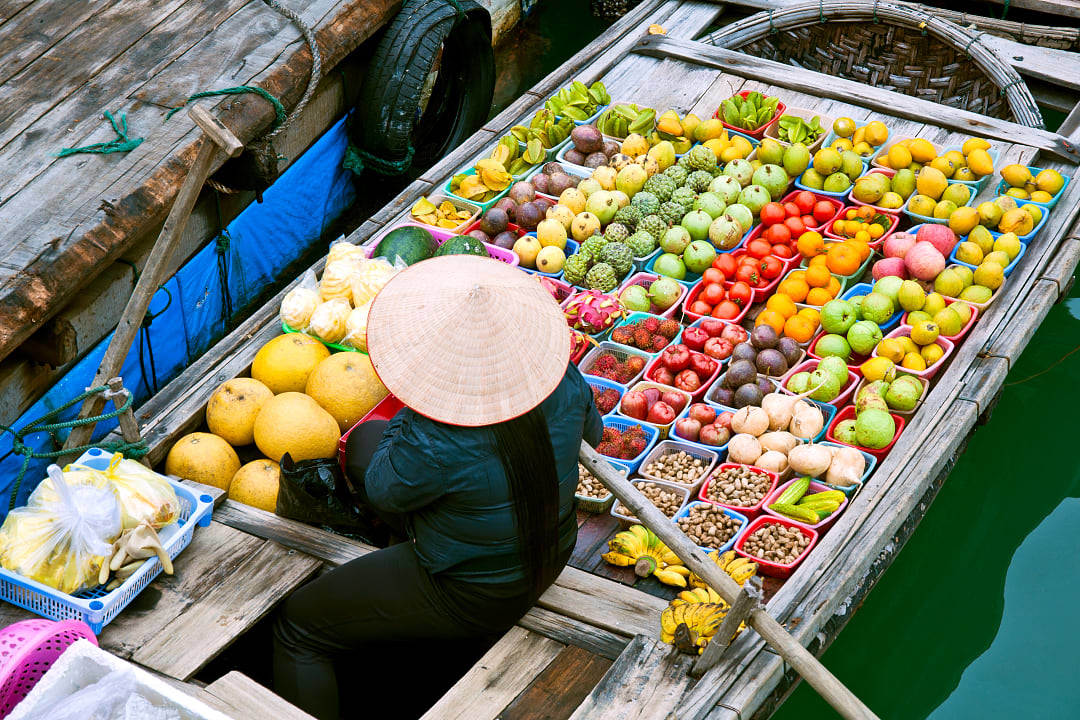 Floating market on the Mekong Delta in Vietnam.