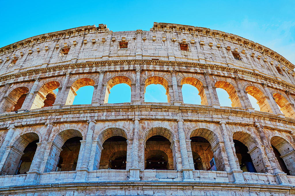 Roman colosseum agains a clear blue sky