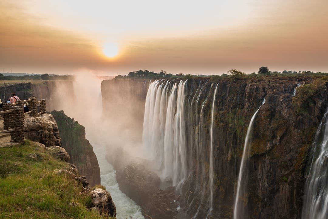 Victoria Falls at sunset in Zambia