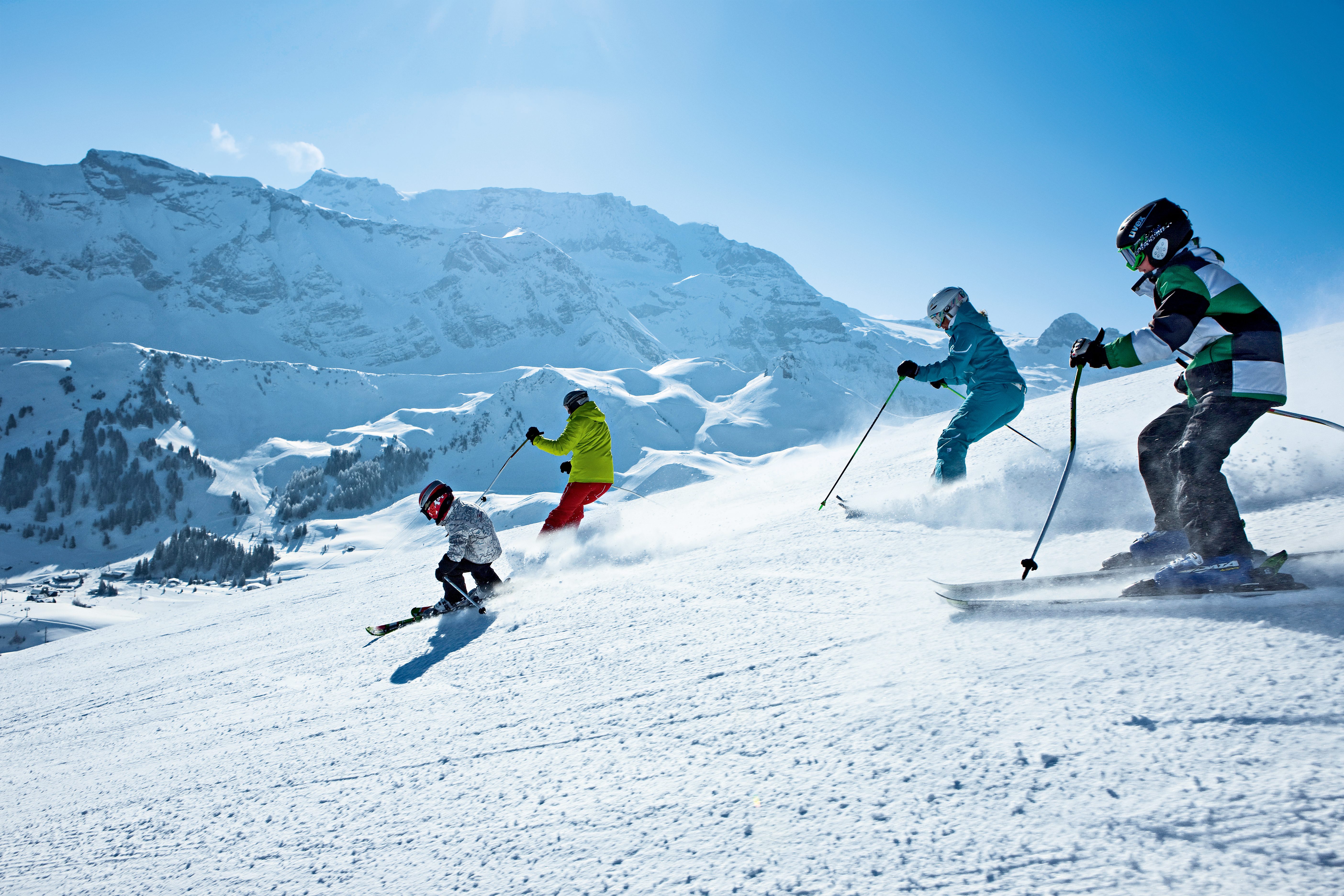 Family skiing in Switzerland