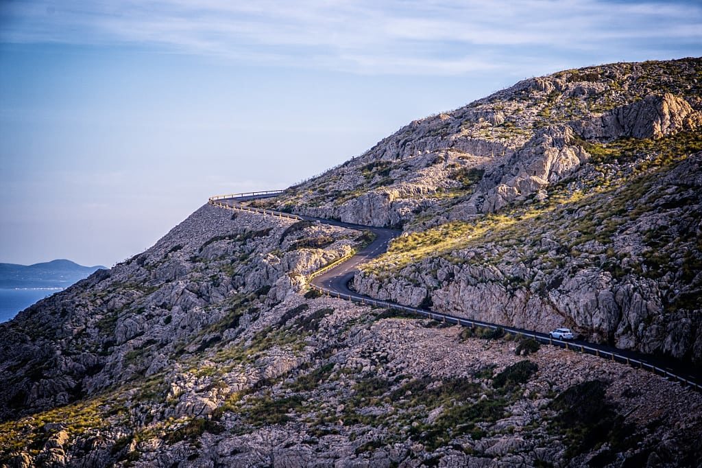 Drive up to Cap Formentor lighthouse in Mallorca, Spain.