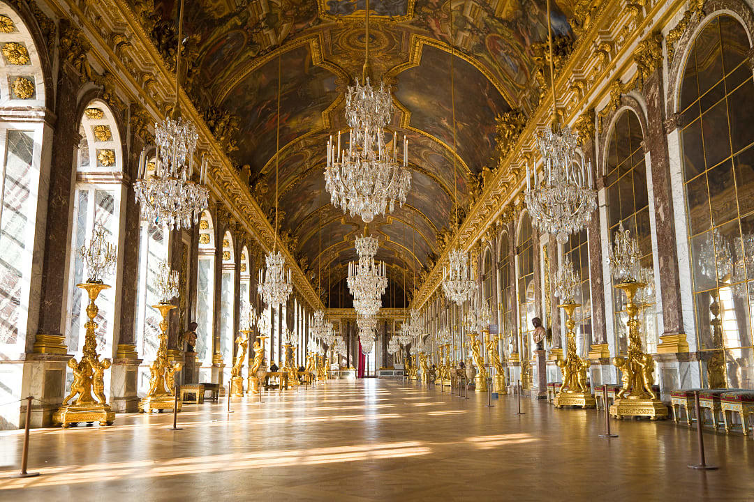 The hall of mirrors in Palace of Versailles in Paris, France