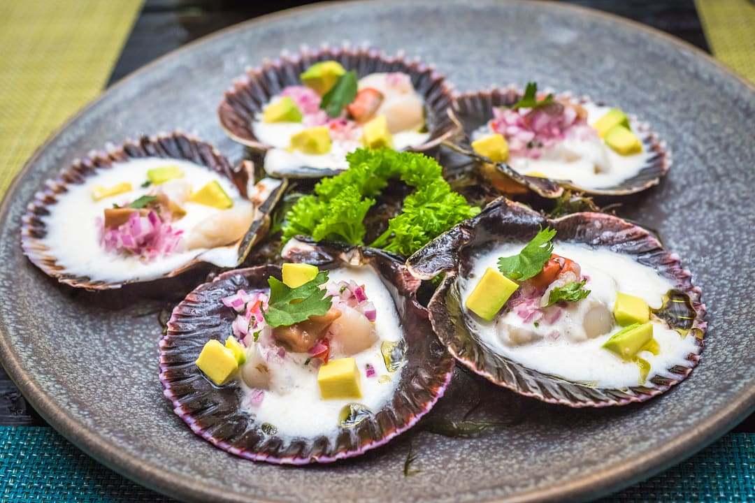 Fresh scallops Peruvian style served at a restaurant