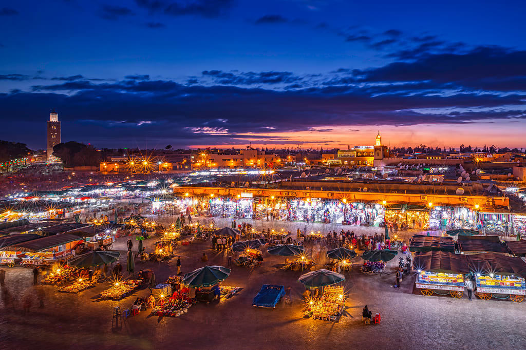 Jemaa-el Fna night market in Marrakesh, Morocco.