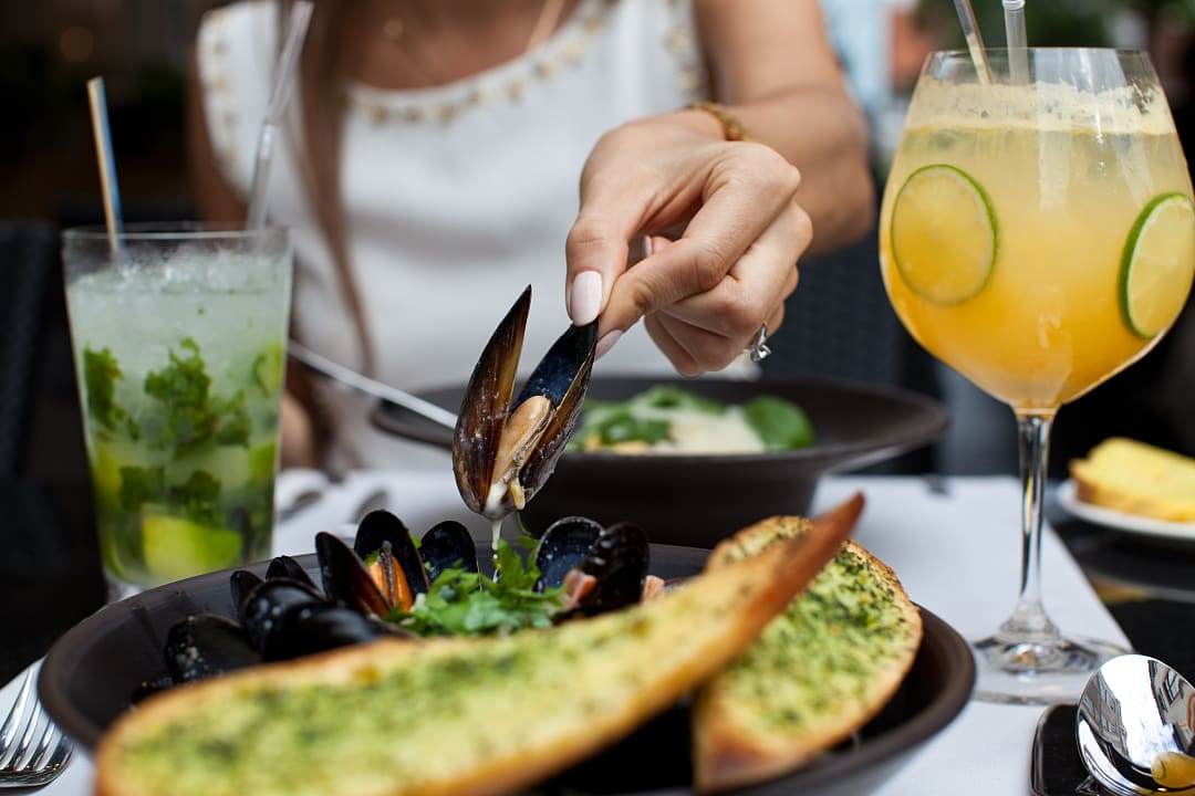 Mussels dish served at a restaurant in Spain