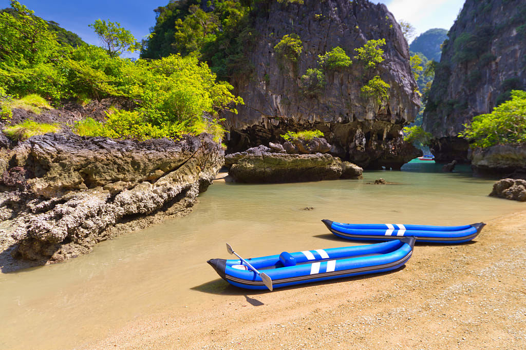 Two inflatable kayaks in Phang Nga Bay