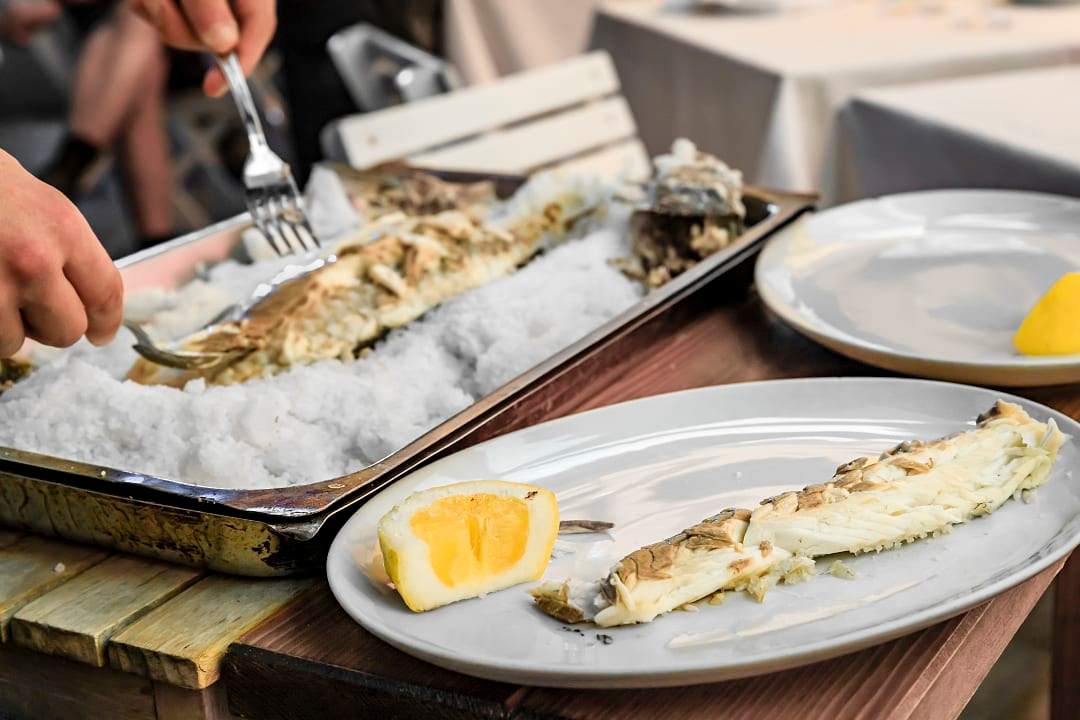 Seafood being served at a restaurant in Cinque Terre.