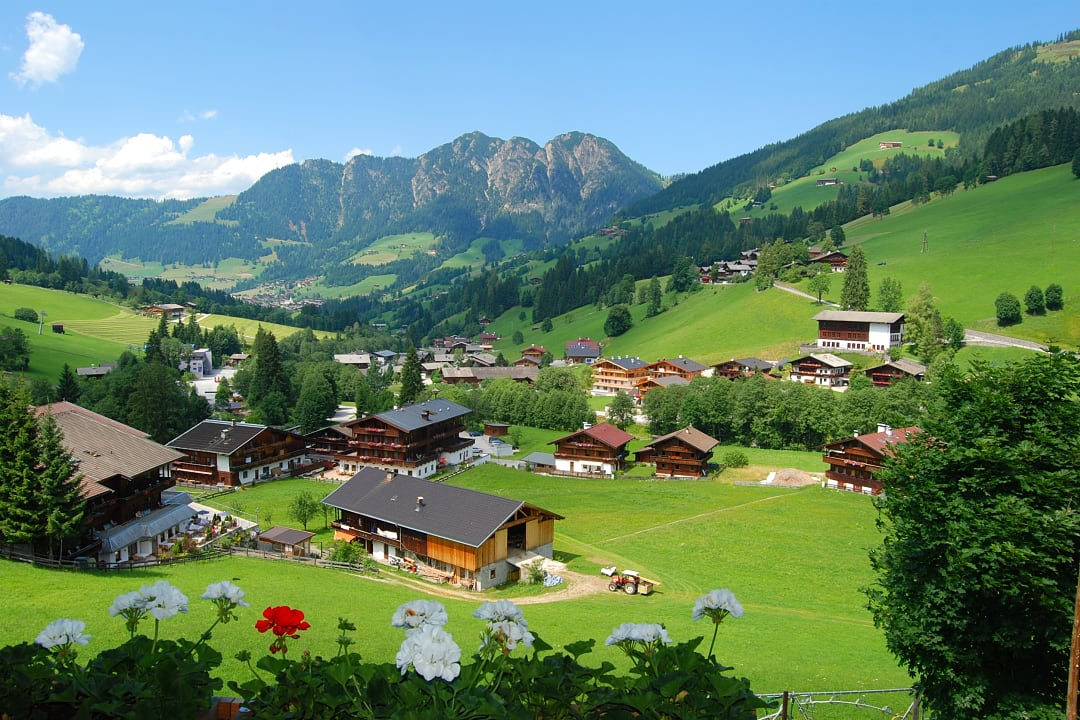 Village with mountain in the background in Tyrol, Austria