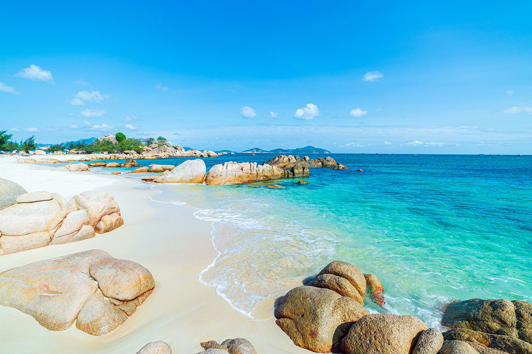 Beach with boulders in Nha Trang, Vietnam