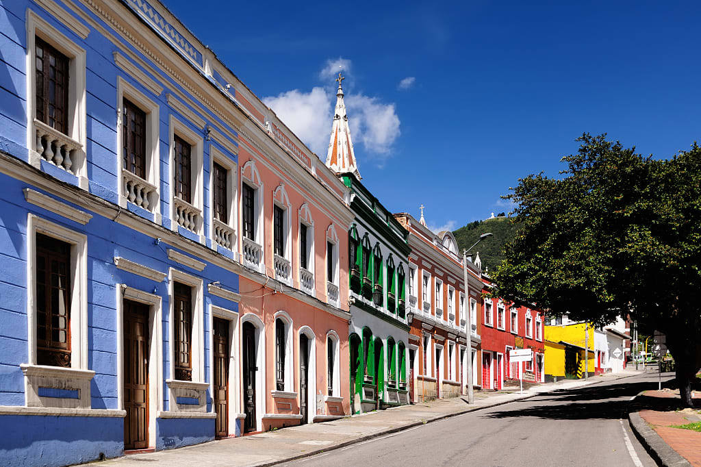 Colorful buildings of the La Candelaria neighborhood, the historic center, Bogota Colombia