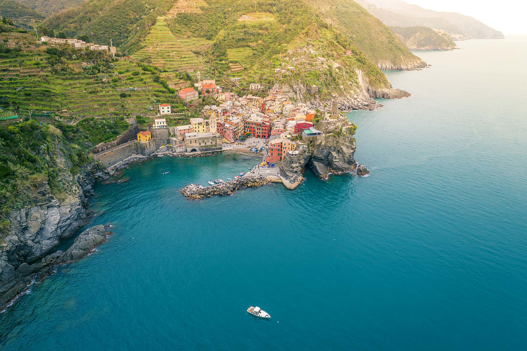 Aerial view of Vernazza, Cinque Terre, Italy.