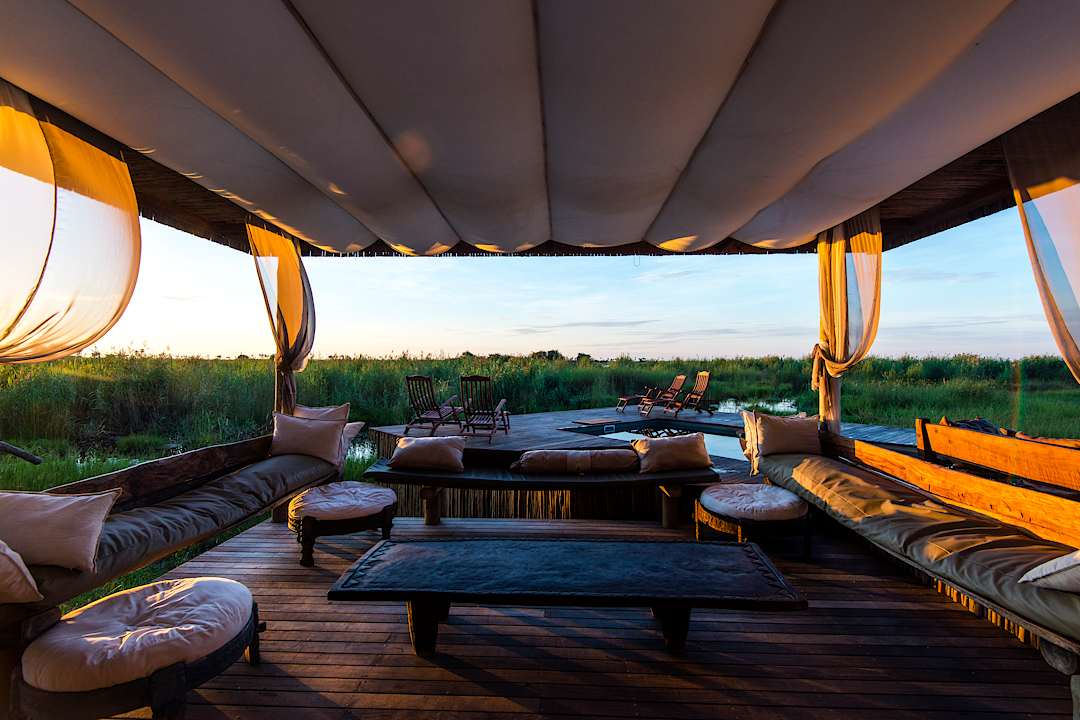 Outside lounge at Selinda Camp, in Botswana.