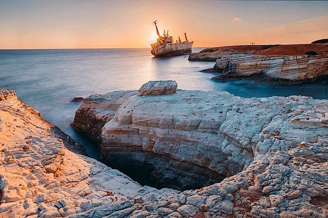 Cyprus beach at sunset.