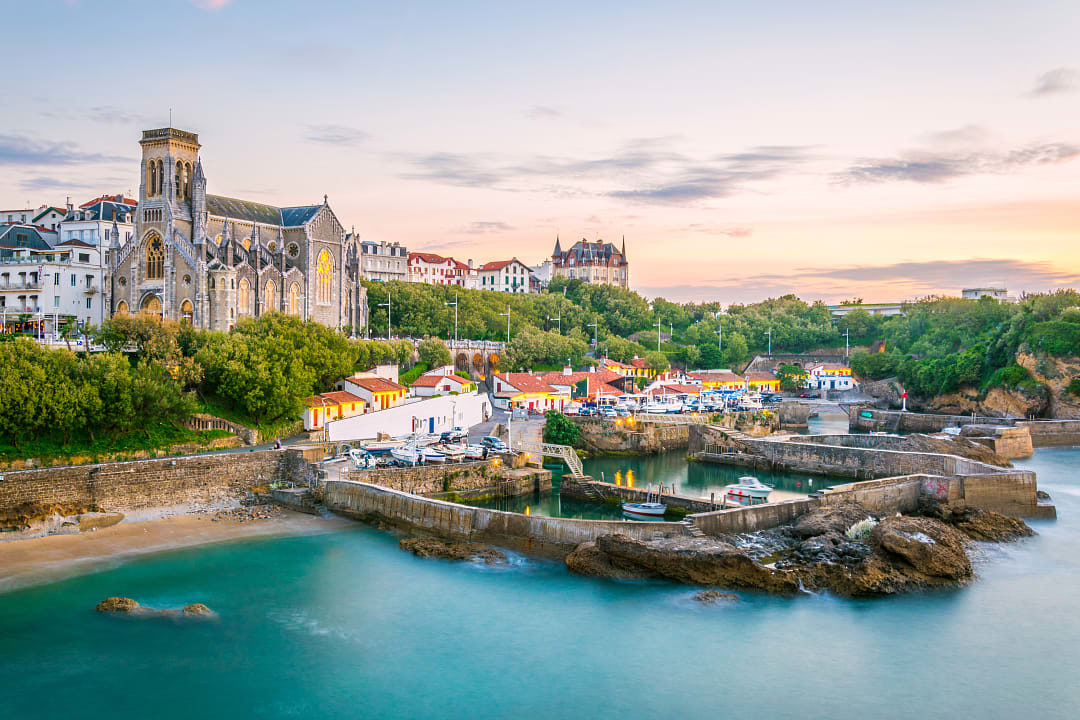 City of Biarritz at sunset in France