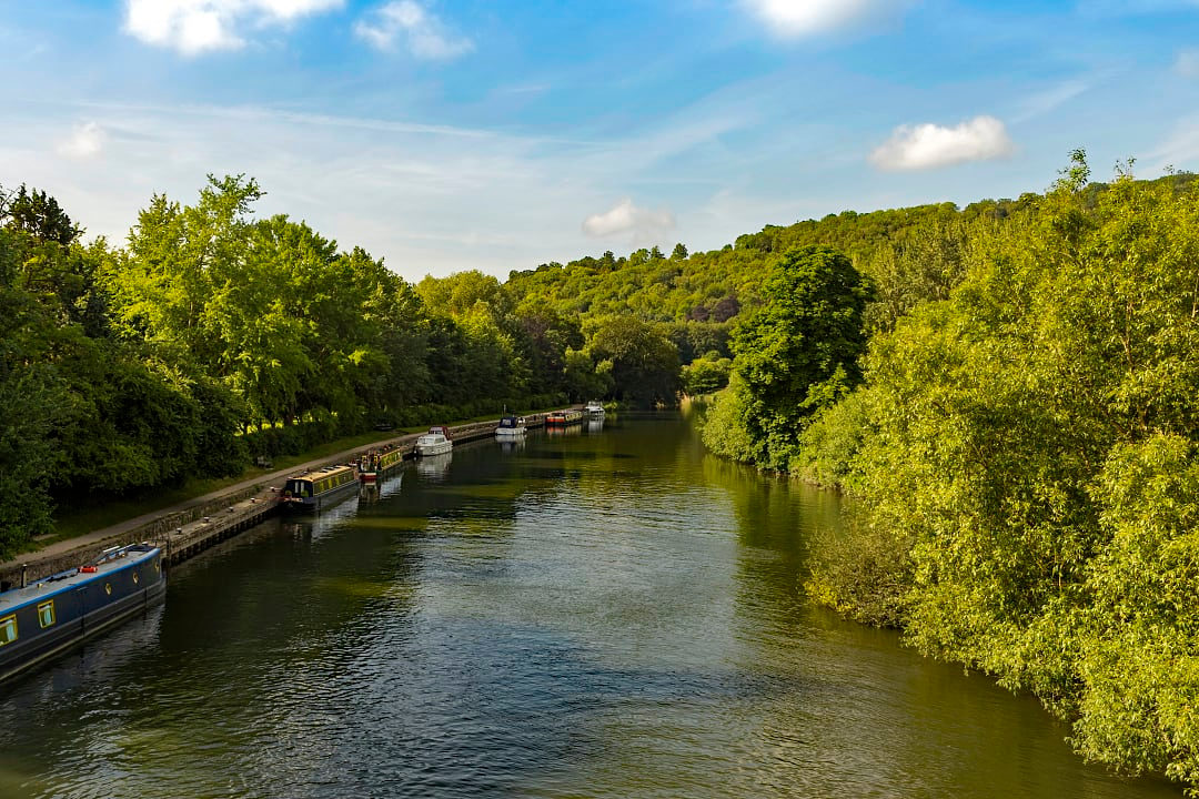 Boats on Thames River, Oxford Canal, England.