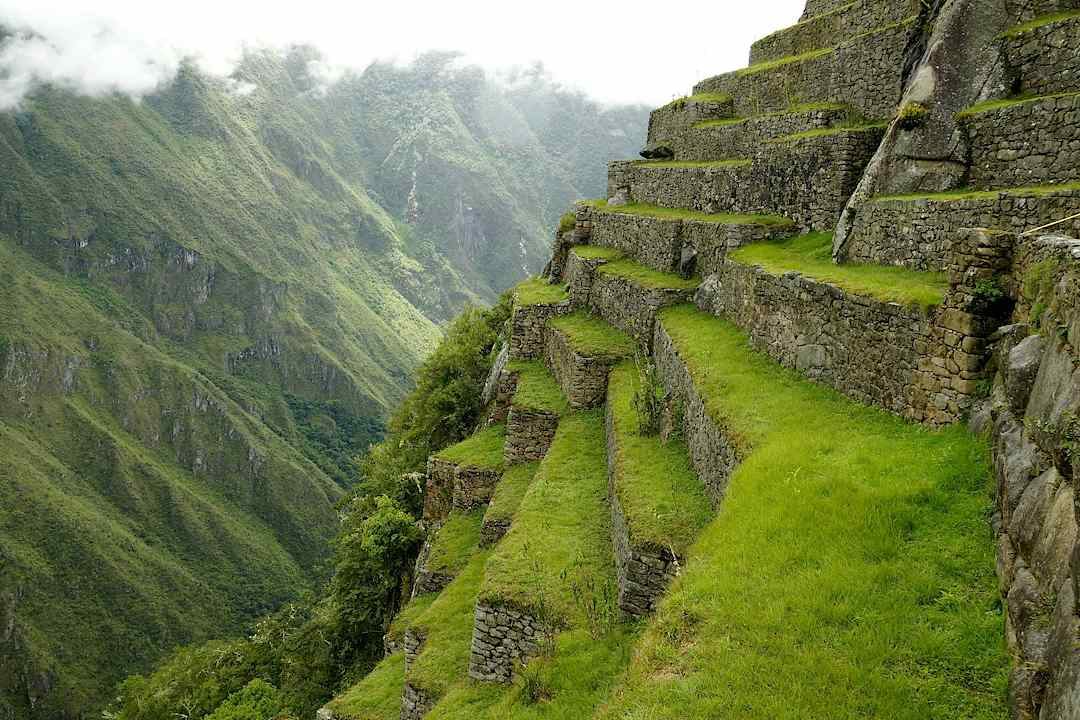 Machu Picchu terraces in the clouds.