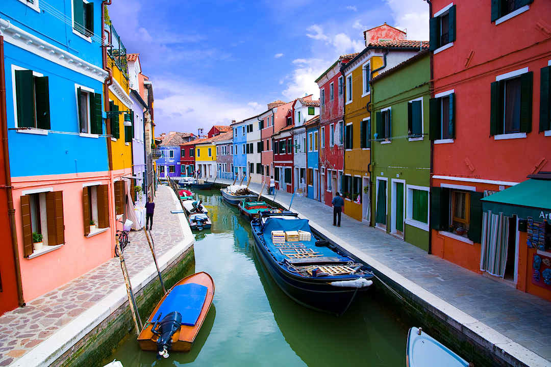 Colorful houses in Burano,  Venice.