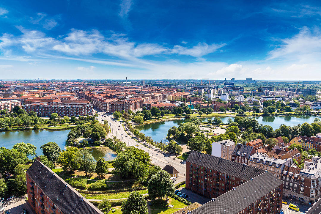 Aerial view of road in Copenhagen, Denmark