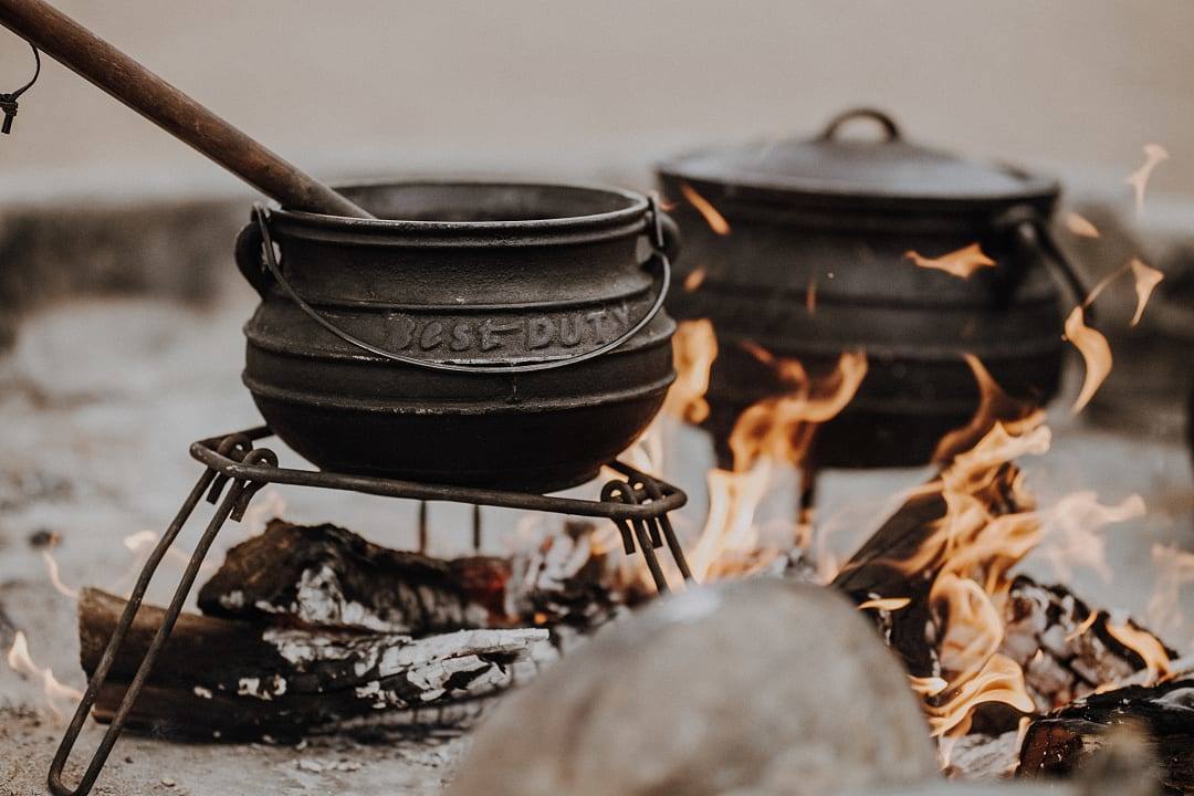 Two Potjiekos on the fire, South Africa.