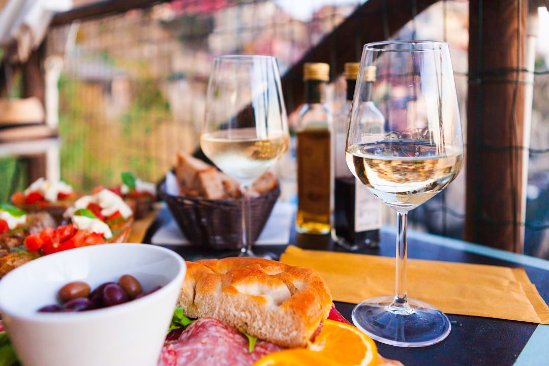 Italian white wine paired with local Italian products.
