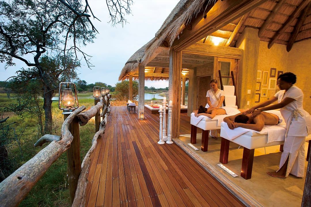 A couple enjoying a luxury bush spa treatment, photo courtesy of Kapama Private Game Reserve, Kapama River Lodge Spa.