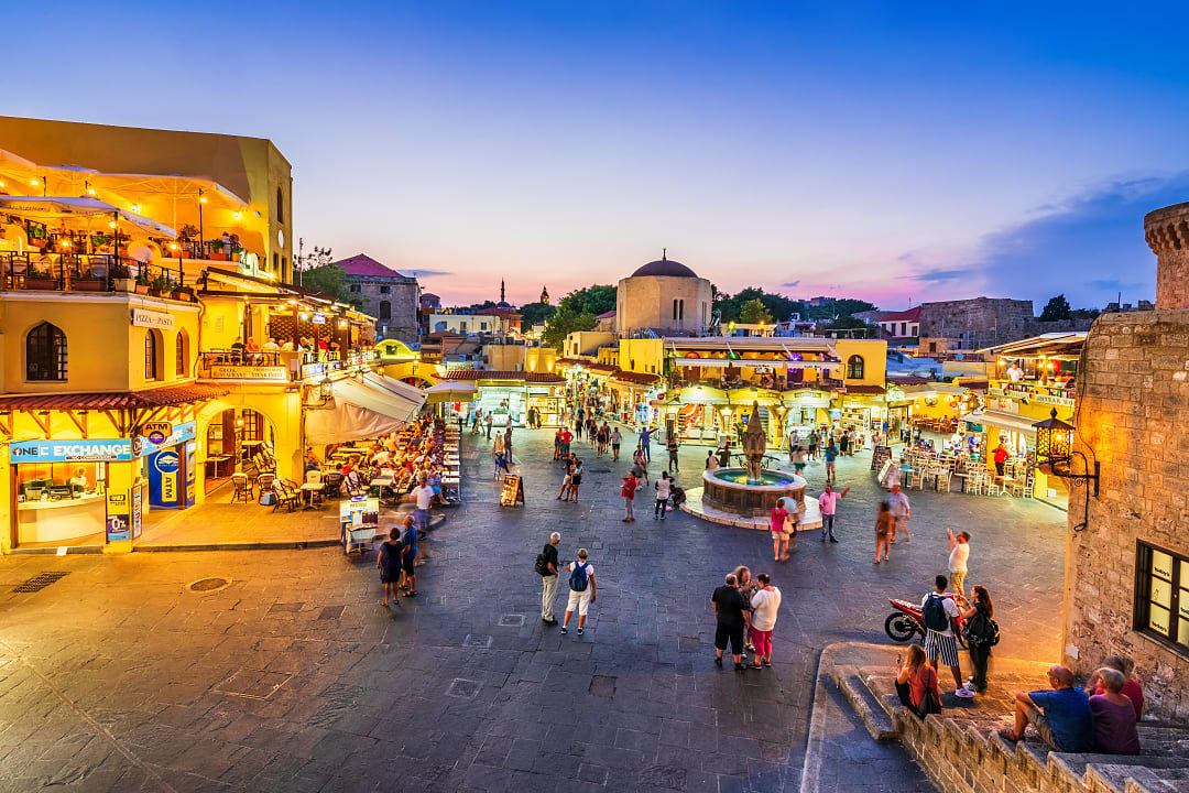 Hippocrates Square in Old Town Rhodes, Greece