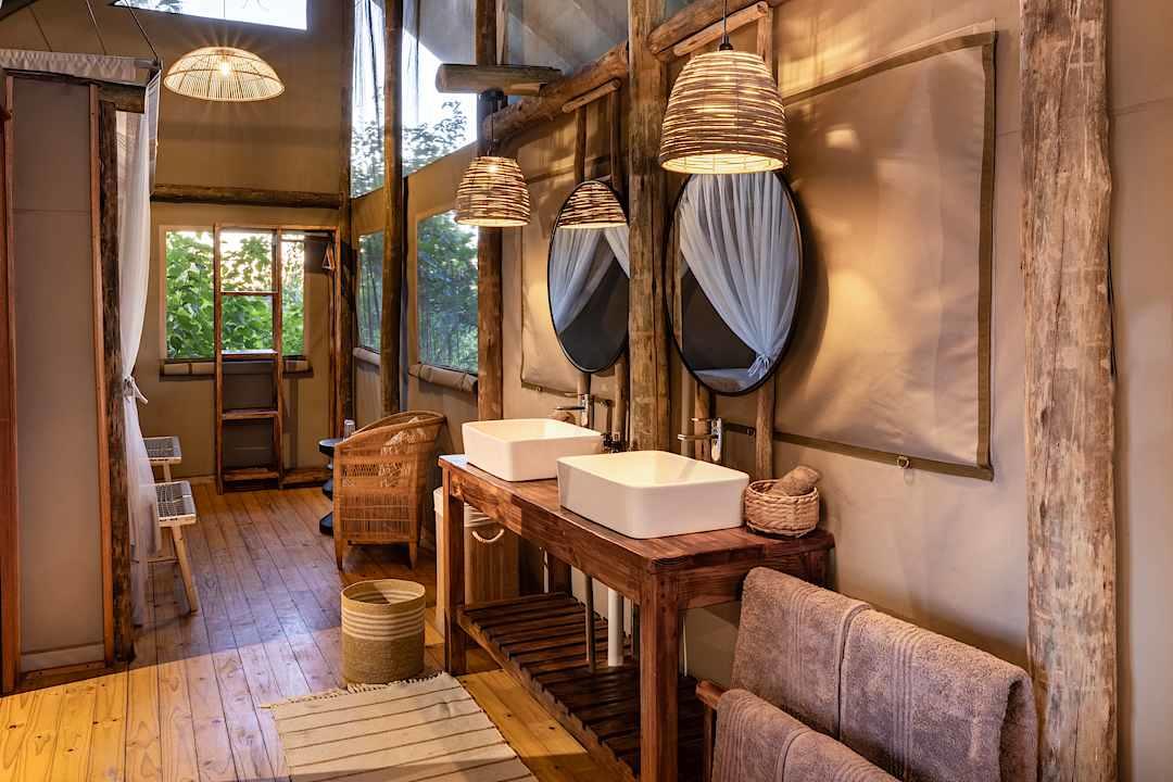 Bathroom at an Eco Safari lodge in Botswana.