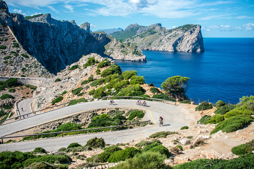 Bikers on the road in Cap de Formentor in Mallorca, Spain