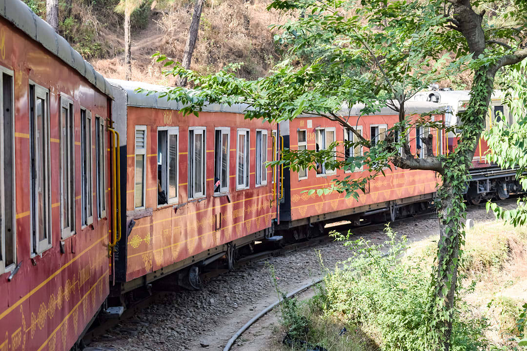 The carriages of the Shivalik Delux Express train in India.