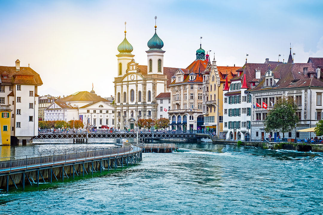 Cityscape of Lucerne at sunset