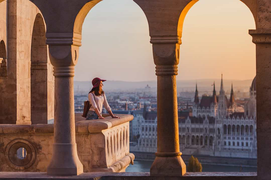 Woman admiring the view in Budapest.