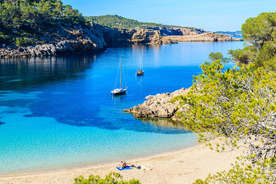 Cala Salada Beach in Ibiza, Spain.