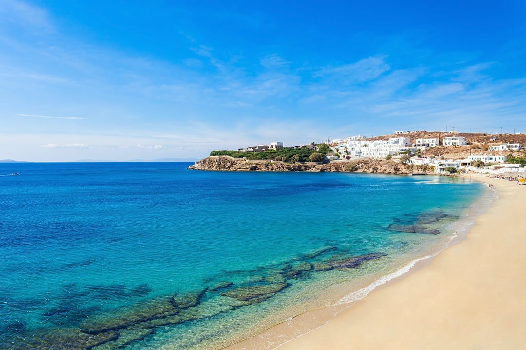 Elia beach in Mykonos, Greece.