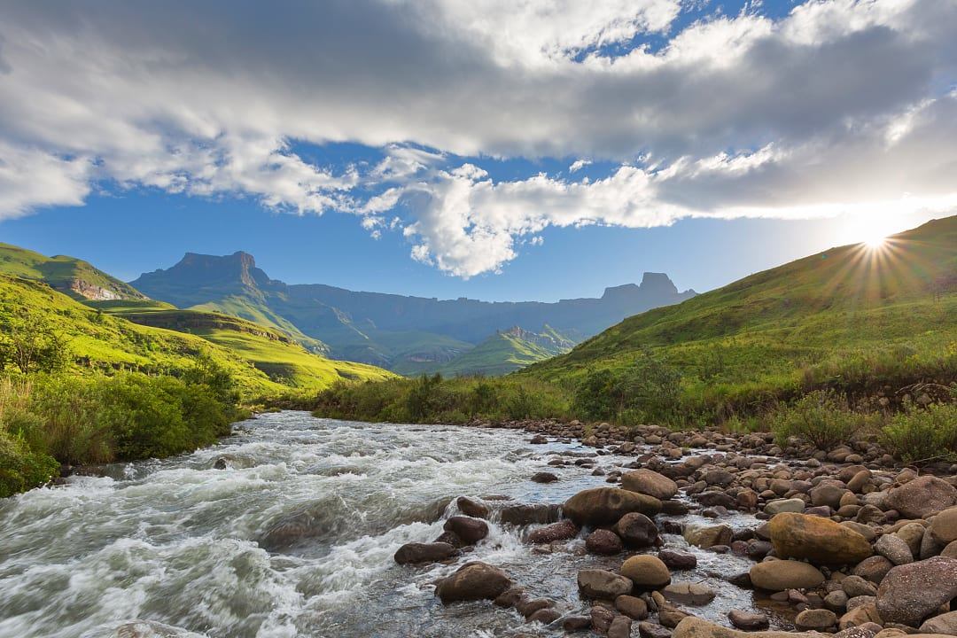 Drakensberg Mountains at sunset in South Africa